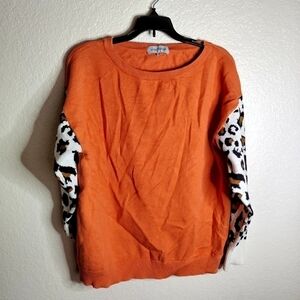 luna tuccini orange leopard crew neck sweater sz 8